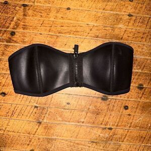 Triangl black S front zipper sexy faux leather swim bikini top